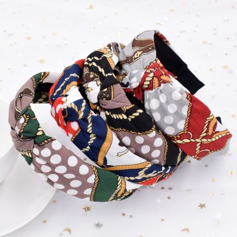 Bohemian chain polka dot cross  retro  fabric knotted headband  NHCL250002's discount tags