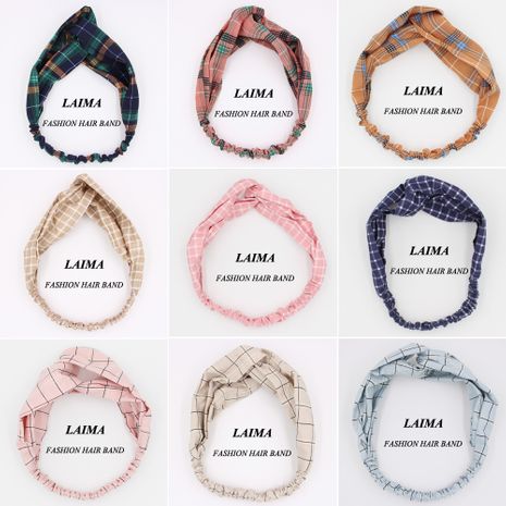 retro color matching checkered striped fabric cross wash face headband wholesale's discount tags