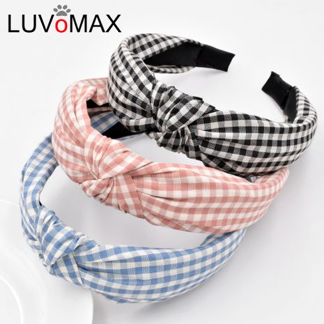 Classic retro plaid fabric knotted hair plaid headband wholesale's discount tags