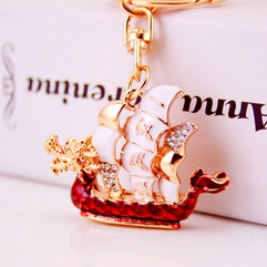 Dragon Boat Festival Chinese style creative diamond dragon boat keychain sailing ornaments metal pendant wholesale