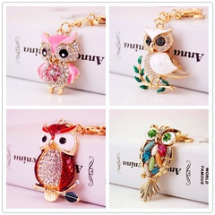 Creative cute cartoon diamond owl animal metal key chain  wholesale