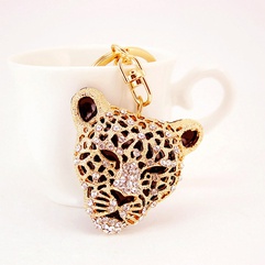 Creative craft diamond leopard head car keychain metal animal pendant wholesale