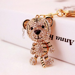 Creative cute zodiac tiger diamond animal metal pendant men's keychain wholesale