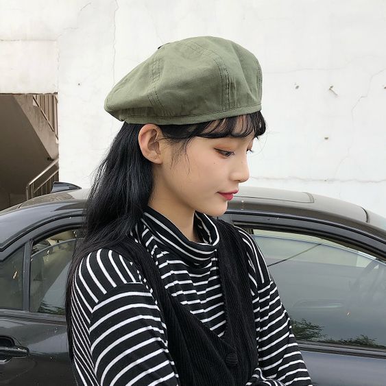 Autumn New Button Double Sided Beret Solid Color Korean Fashion Octagonal Hat Nhtq