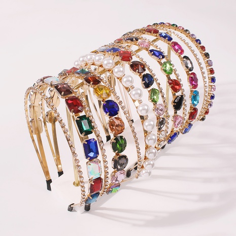 Diadema de perlas de imitación de diamantes de doble capa aleación nueva venda al por mayor's discount tags