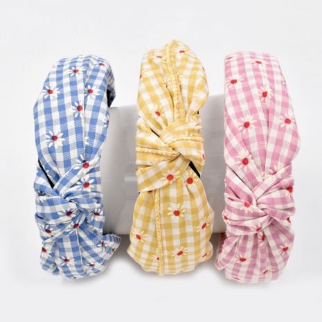 New Korean small flower lattice retro fabric knotted fashion headband wholesale NHCL250093's discount tags