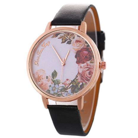 Fashion simple rose flower belt watch sweet style PU thin leather belt quartz ladies watch's discount tags