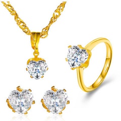 Nouvelle mode vente chaude ensemble amour coeur zircon collier anneau boucle d'oreille trois pièces ensemble de bijoux en gros