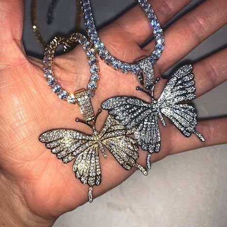 nouveau collier pendentif papillon strass hip-hop en gros nihaojewelry's discount tags