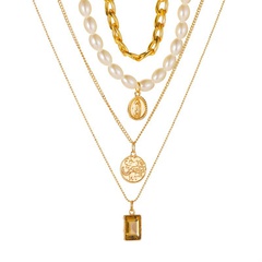 Nuevo estilo retro moneda collar barroco collar de perlas de múltiples capas suéter largo cadena al por mayor nihaojewelry