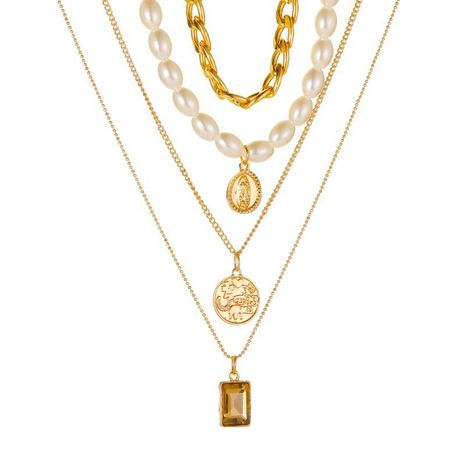 nouveau style rétro pièce de monnaie collier baroque multicouche collier de perles longue chaîne de pull en gros nihaojewelry's discount tags