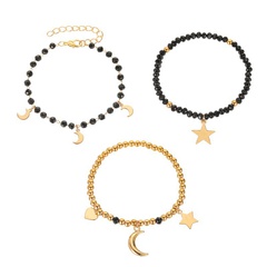 new fashion three-piece bracelet ladies handmade black beaded star moon bracelet wholesale nihaojewelry