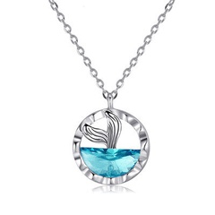 new creative fishtail ocean blue crystal pendant blue mermaid clavicle chain necklace wholesale nihaojewelry