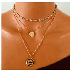 alloy medallion pendant golden necklace creative devil's eye multi-layer necklace wholesale nihaojewely