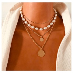Bohemian Imitation Perle Legierung runde Marke Anhänger mehr schicht ige Halskette Damenmode grenz überschreitende europäische und amerikanische Halsketten