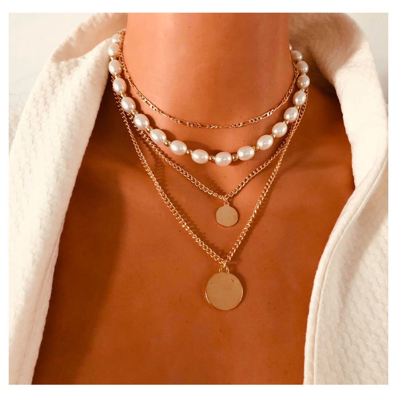 Bijoux Fantaisie Colliers | Mode Bohme Style Imitation Alliage De Perles Mdaillon Pendentif Collier Multicouche En Gros Nihaojewely - PW27861
