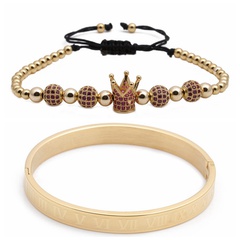 Vente chaude lettre romaine en acier inoxydable diamant boule couronne tressé bracelet réglable ensemble en gros nihaojewelry