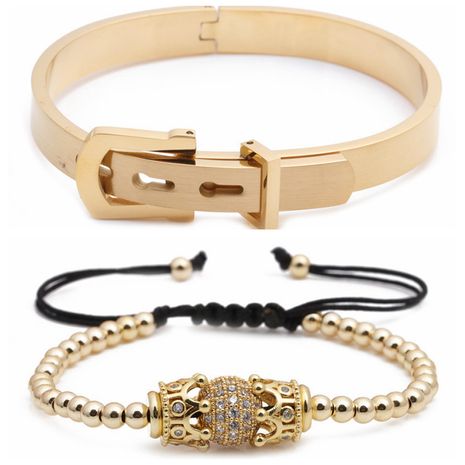 Bracelet tressé tressé couronne en acier inoxydable alphabet romain en gros nihaojewelry NHYL240562's discount tags