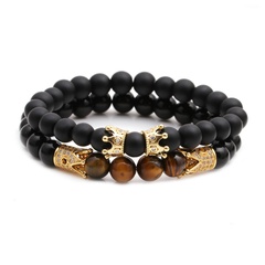 new hot sale frosted bright stone stone tiger eye stone crown beaded DIY bracelet set wholesale nihaojewelry