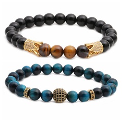 new bracelet tiger's eye frosted stone crown diamond ball beaded bracelet set wholesale nihaojewelry
