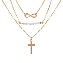European and American Foreign Trade Trendy Grace MultiLayer Metal Cross Inverted 8 Clavicle Chain Bead Necklace Wholesalepicture2