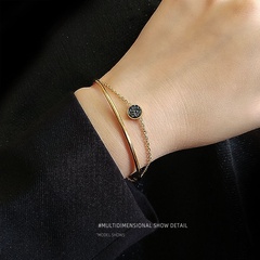 half circle double round wire no fading titanium steel plated with 18K gold  bracelet with black diamonds