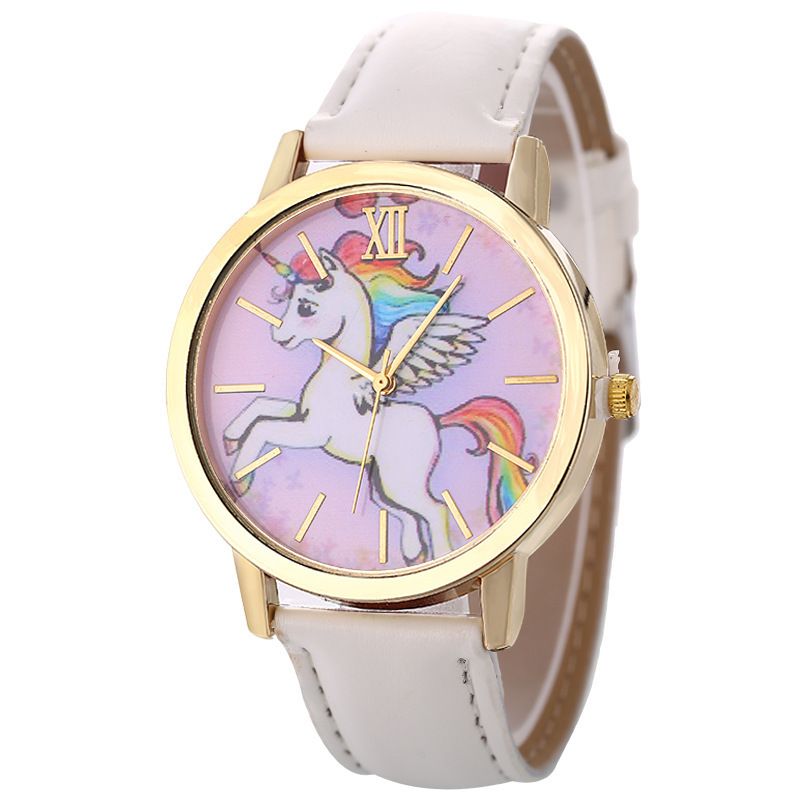 Cute childrens pony unicorn rainbow wings belt quartz ladies casual watch wholesale