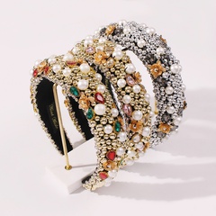 fashion thick sponge crystal hot-selling pearl inlaid multicolor alloy headband wholesale
