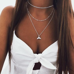Mehrschichtige Set Halskette geometrische Metalllegierung runde Perle Fischschwanz Anhänger Frauen Halskette