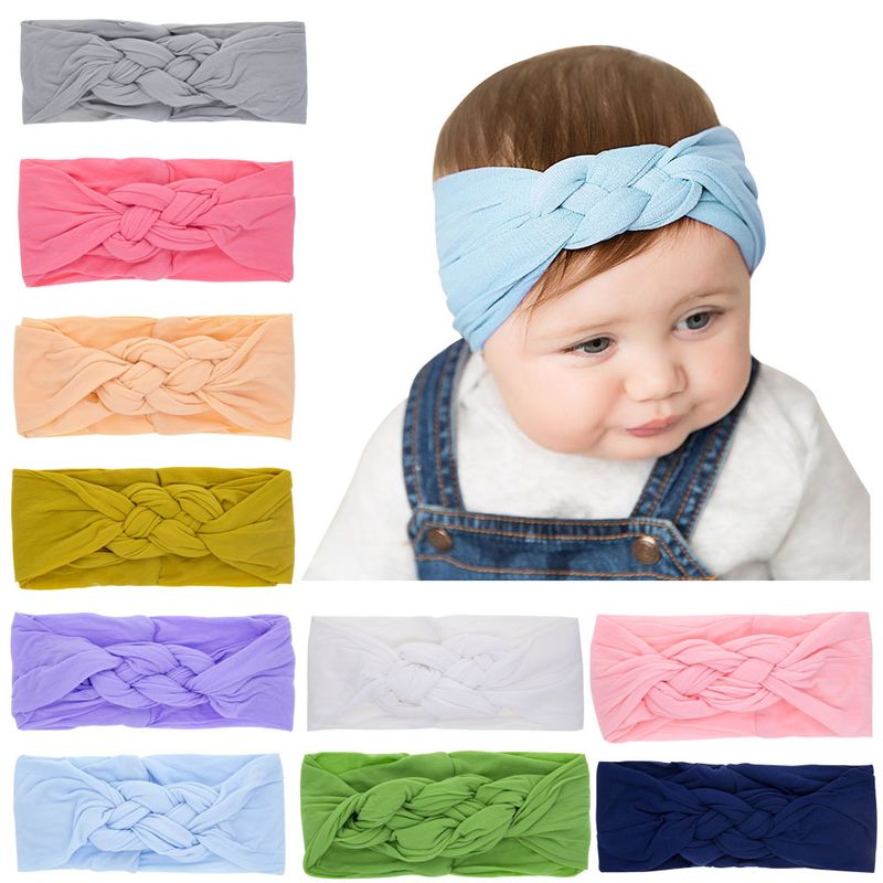 childrens solid color  knot nylon hair band stretch baby rabbit ears head band