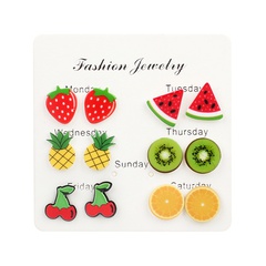 Korean fruit childlike bright color strawberry cherry acrylic women's earrings set