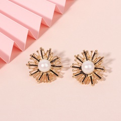 Fashion design jewelry alloy dandelion boho style flower pearl earrings for women