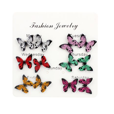 Korean butterfly candy color mixed color acrylic earrings set for women's discount tags