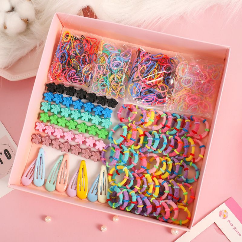 Korean childrens simple hair clip head rope box set baby floret clip hair rope rubber band wholesale