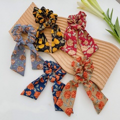 Korean fashion streamer hair scrunchies floral bow knot horsetail rubber band wholesale