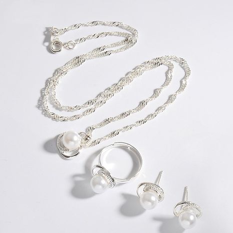 Venta caliente vestido de fiesta de boda exquisito conjunto de collar de perlas de aleación de joyería nupcial de tres piezas al por mayor's discount tags