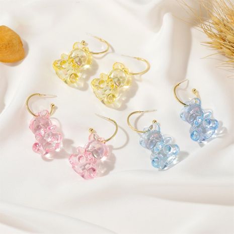 Nouvelle vente chaude coréenne mignon dessin animé transparent ours en trois dimensions boucles d'oreilles animaux en gros nihaojewelry's discount tags
