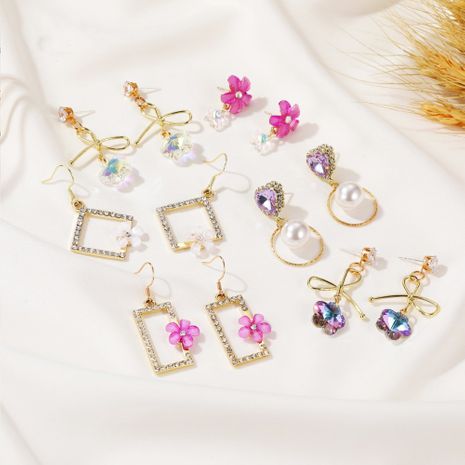 New Korean long flower gradient crystal sweet zircon bow earrings wholesale nihaojewelry's discount tags