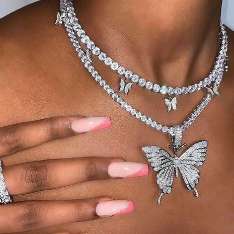 Fashion  rhinestone butterfly pendant necklace hip hop jewelry  choker's discount tags