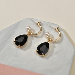 925 Silver Needle Retro Baroque Fashion Pearl Drop Black Diamond Earring wholesale nihaojewelry
