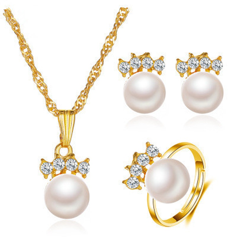 Bijoux Fantaisie Parures Bijoux | Nouvelle Mode Avec Quatre Diamants Et Boucles D39oreilles En Perles Avec Collier Trois Pices - GO23640