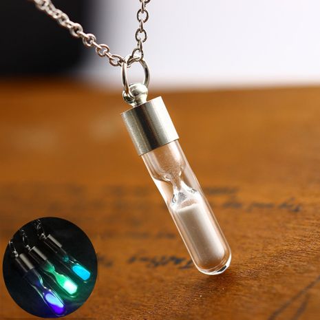 Fashion Hourglass Crystal Drifting Bottle Pendant Quicksand Wishing Bottle Lady Luminous Jewelry Necklace's discount tags