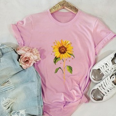 Fashion sunflower flower pure cotton comfortable short-sleeved women's T-shirt