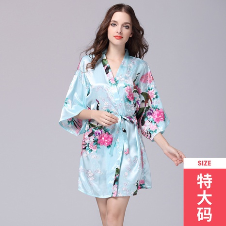 Fashion silk nightgown ladies summer sleeved peacock pajamas wholesale's discount tags