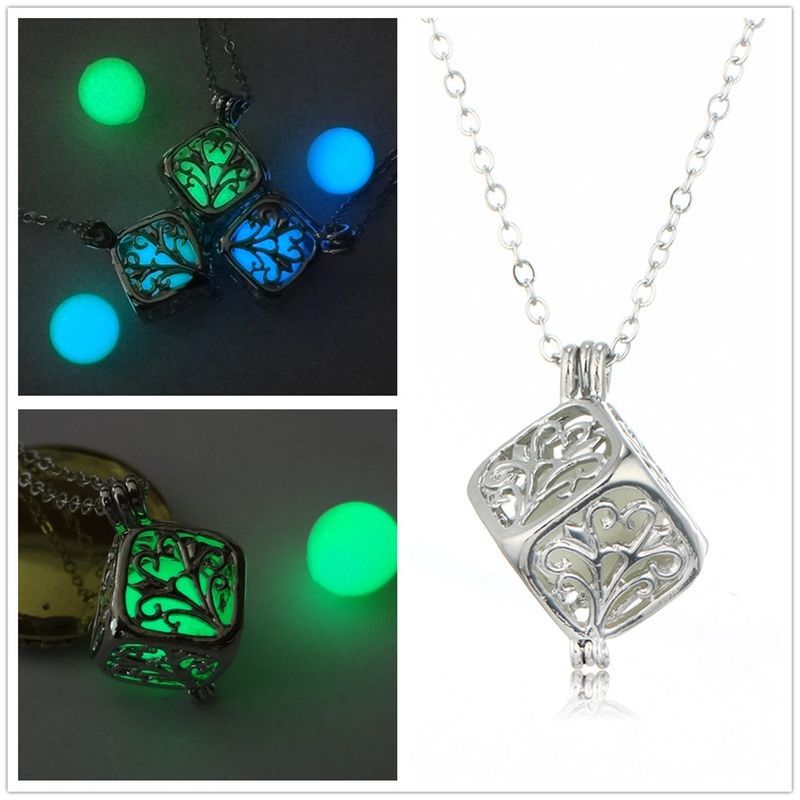Hollow Square Life Tree Luminous Love Rubiks Cube Luminous Photo Box Bead Pendant alloy Necklace Accessories