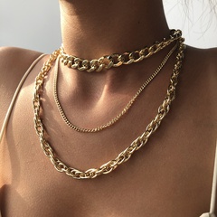 new punk style simple  metal texture multilayer thick chain necklace
