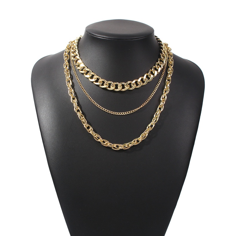 new punk style simple metal texture multilayer thick chain necklace