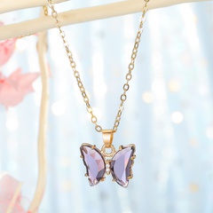 Korea exquisite crystal butterfly pendant necklace clavicle chain for women jewelry