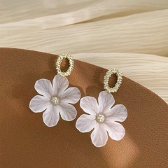new flower trendy 925 silver needle white petal long fairy alloy earrings