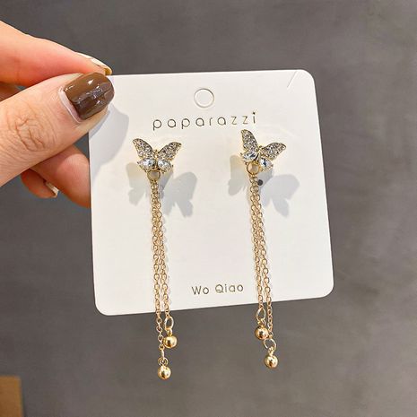 Aiguille en argent 925 une paire de longues boucles d'oreilles en alliage coréen avec pompon de fée papillon's discount tags